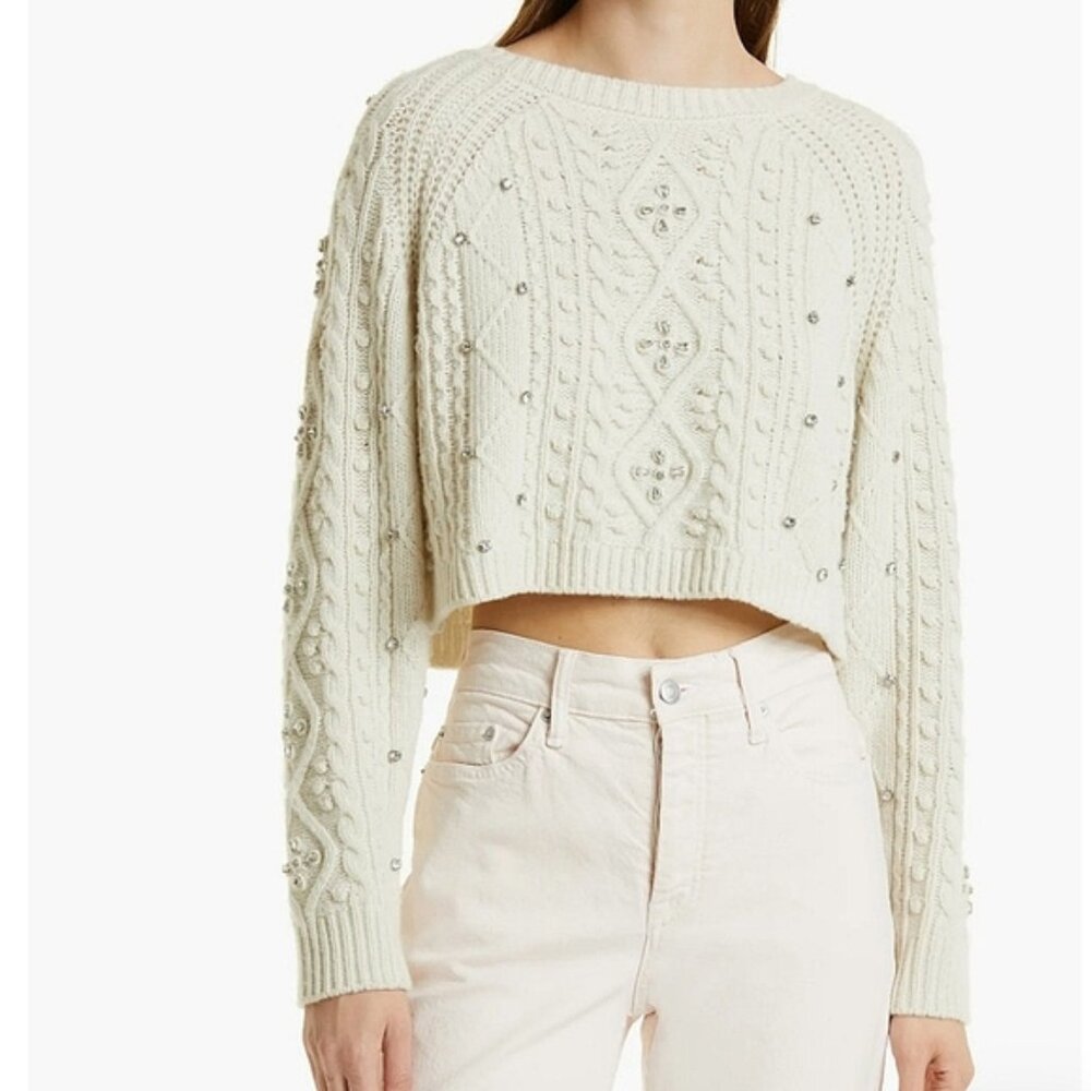 ba&sh Otello Crystal Embellished Mixed Stitch Crop Wool Sweater (reversible)
